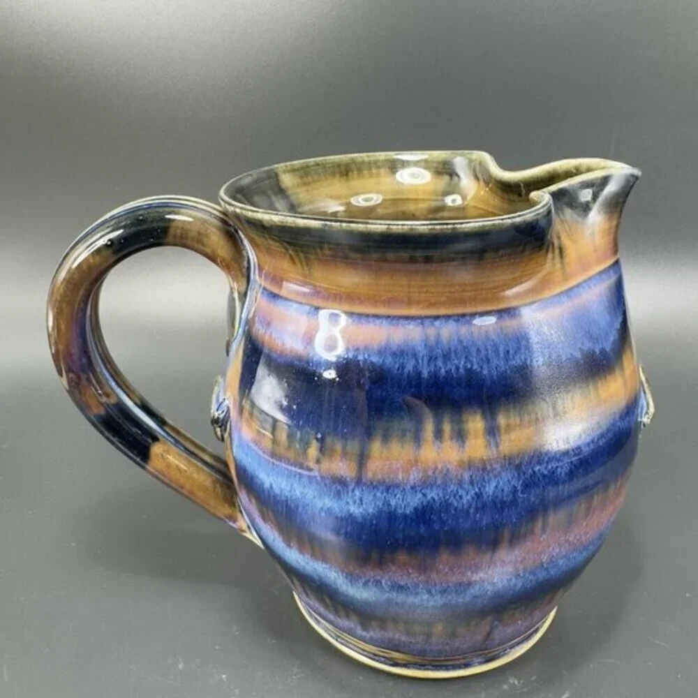 Greg Olson Studio Art Pottery Pitcher Carafe Jug Heavy Glaze Grape Signed‎ VTG